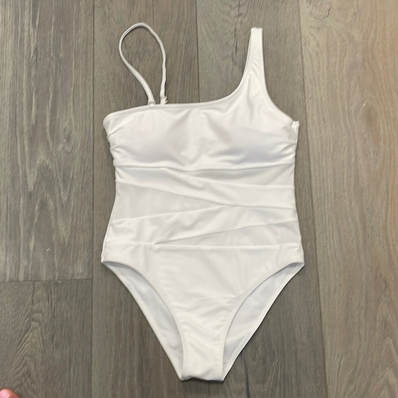 NWOT White Pink Lily One Shoulder Swimsuit  Meet me at Waikiki -Small - Picture 4 of 9